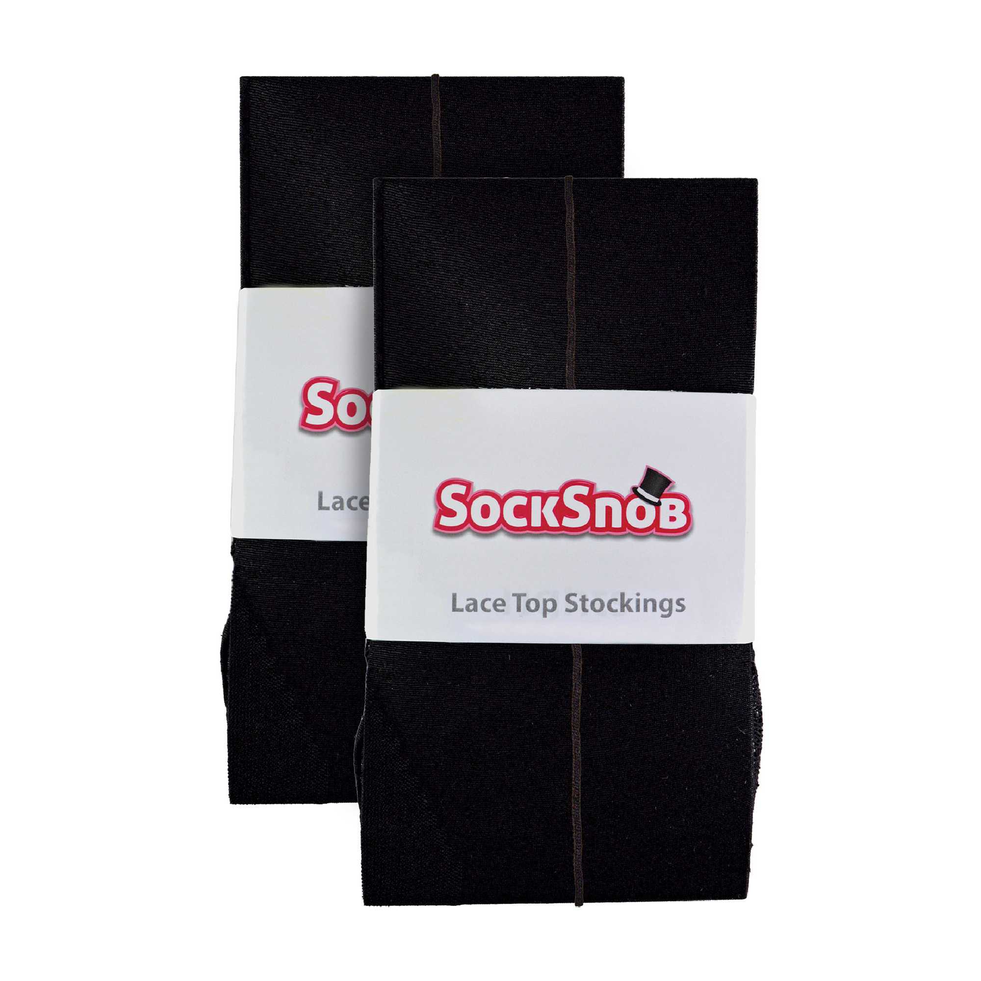 2 Pack Ladies Seamed Stockings with Lace Top