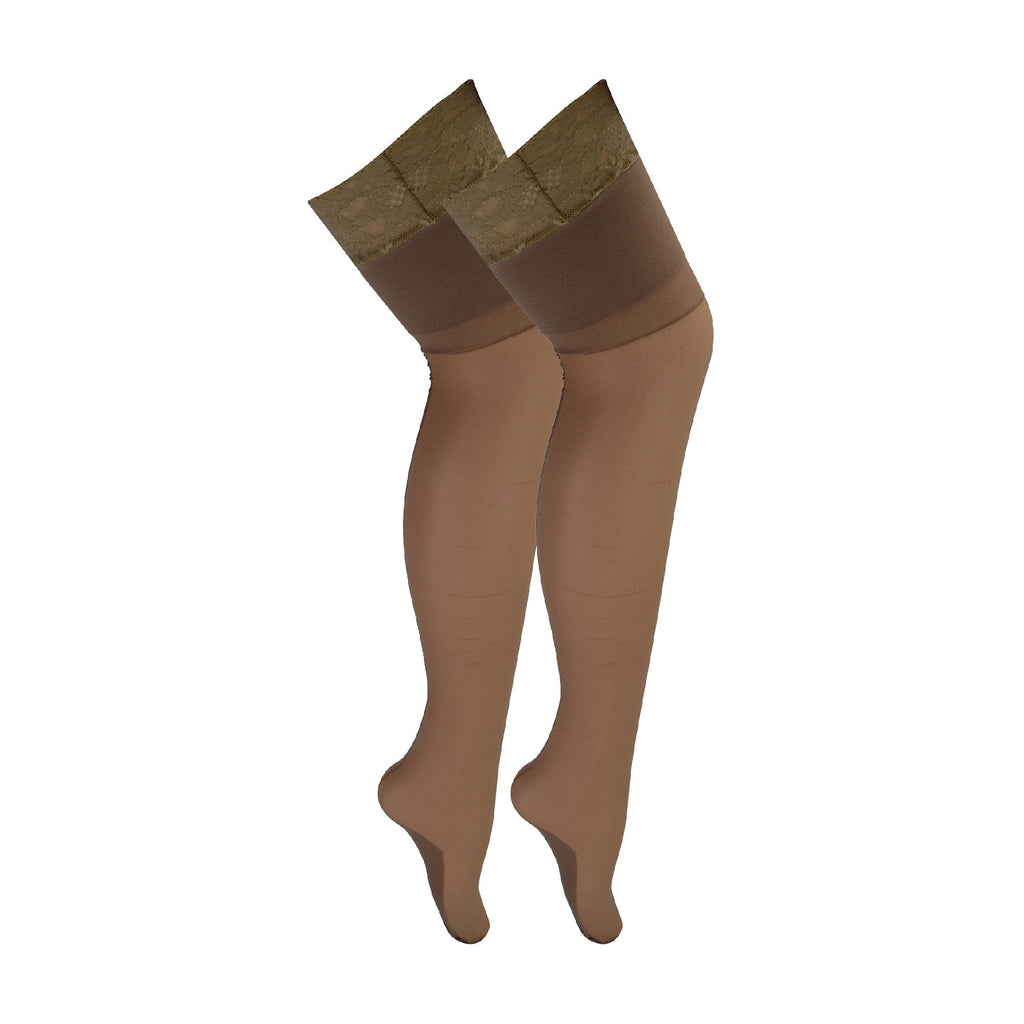 2 Pack Ladies Seamed Stockings with Lace Top