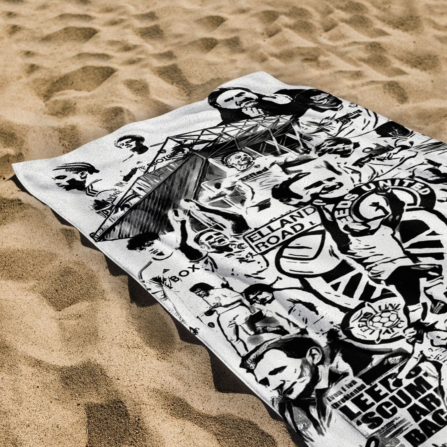 Leeds - B&W Montage - Personalised Retro Lightweight, Microfibre Beach Towel - 150cm x 75cm