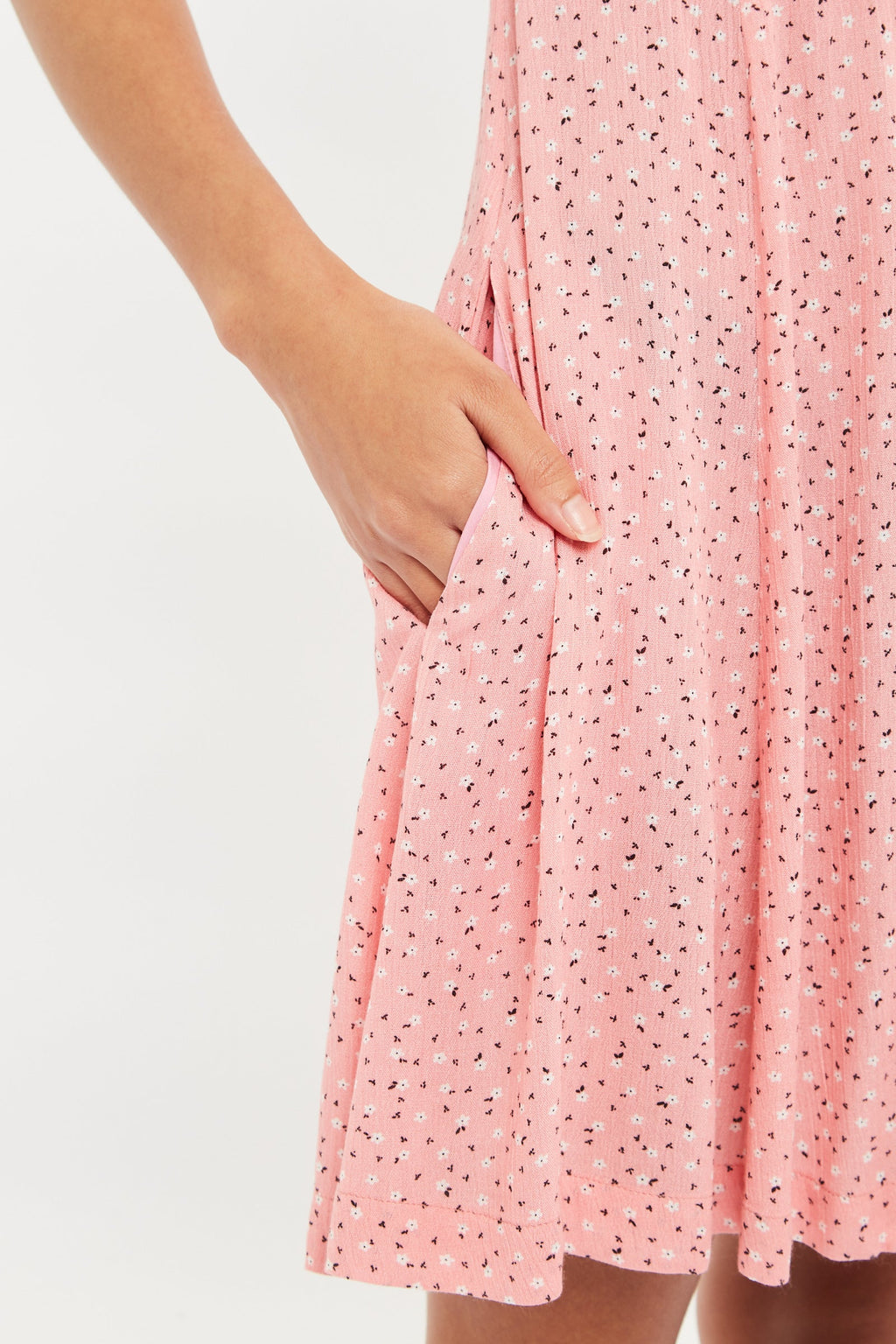 Luiza Teeny Flower Bud Tie Front Short Sleeve Tea Dress