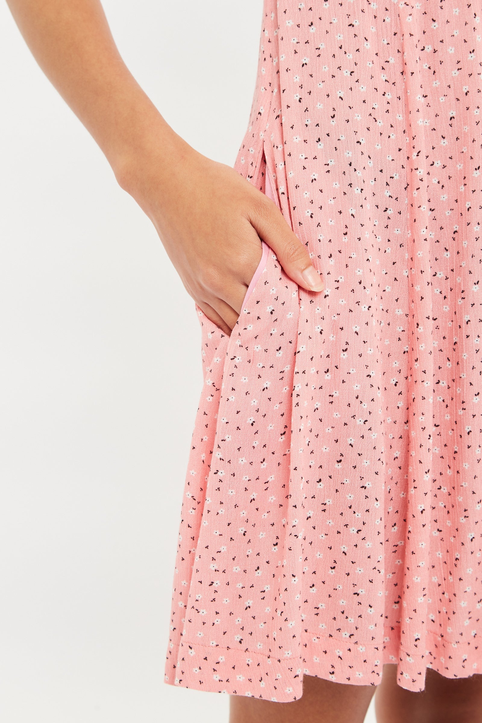 Luiza Teeny Flower Bud Tie Front Short Sleeve Tea Dress