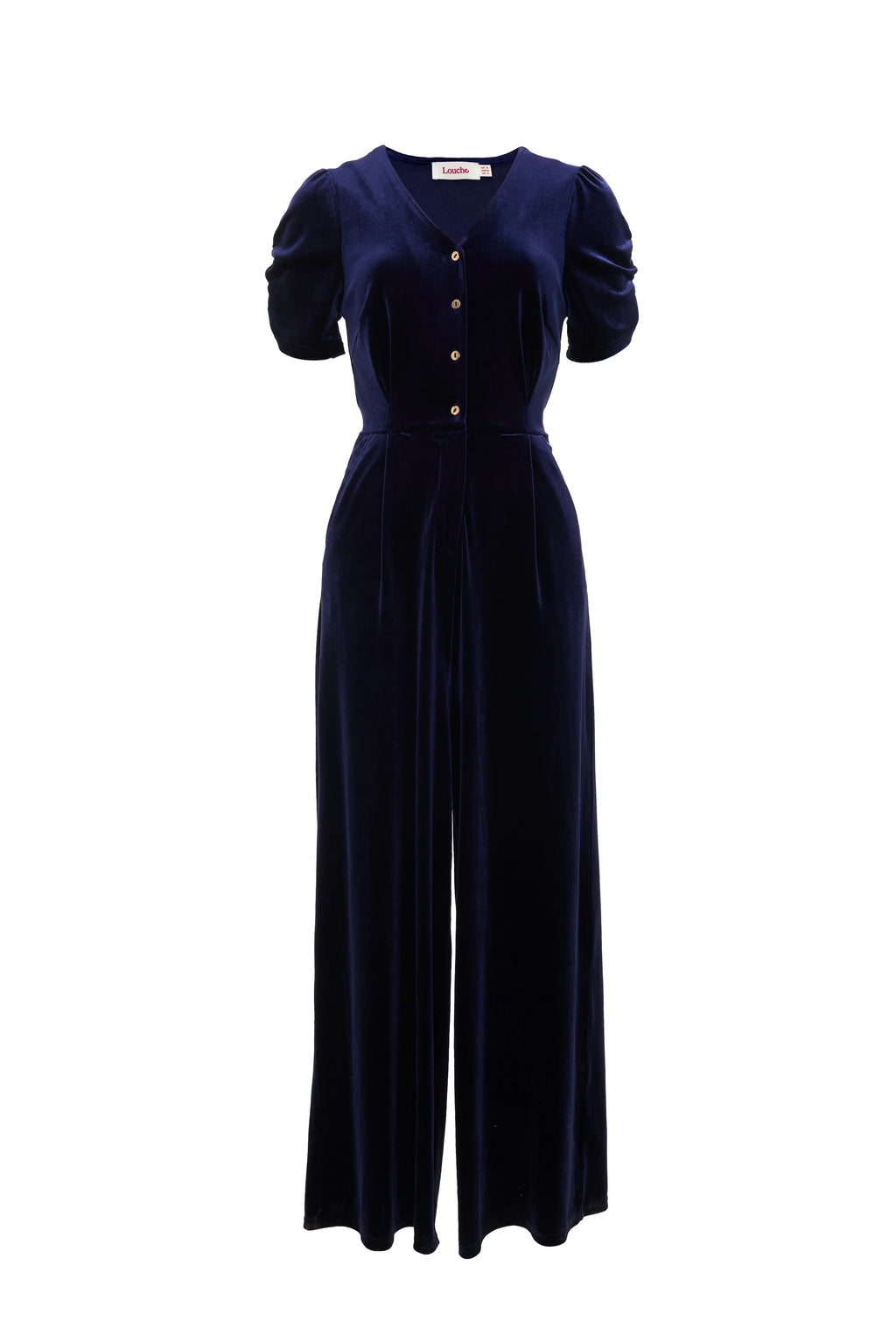 Lyes Velvet Short Sleeved Jumpsuit - Navy