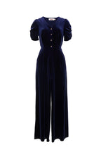 Lyes Velvet Short Sleeved Jumpsuit - Navy