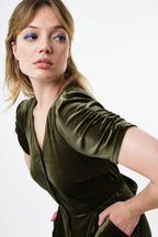 Lyes Velvet Short Sleeved Jumpsuit - Sage