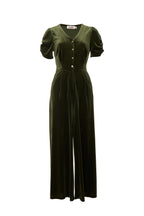 Lyes Velvet Short Sleeved Jumpsuit - Sage