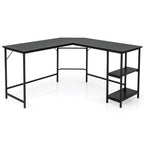 L-Shaped Computer Desk with 2-tier Shelves for Home Office Bedroom-Black