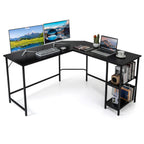 L-Shaped Computer Desk with 2-tier Shelves for Home Office Bedroom-Black