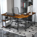 L-Shaped Computer Desk with 2-tier Shelves for Home Office Bedroom-Black