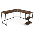 L-Shaped Computer Desk with 2-tier Shelves for Home Office Bedroom-Black