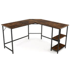 L-Shaped Computer Desk with 2-tier Shelves for Home Office Bedroom-Black