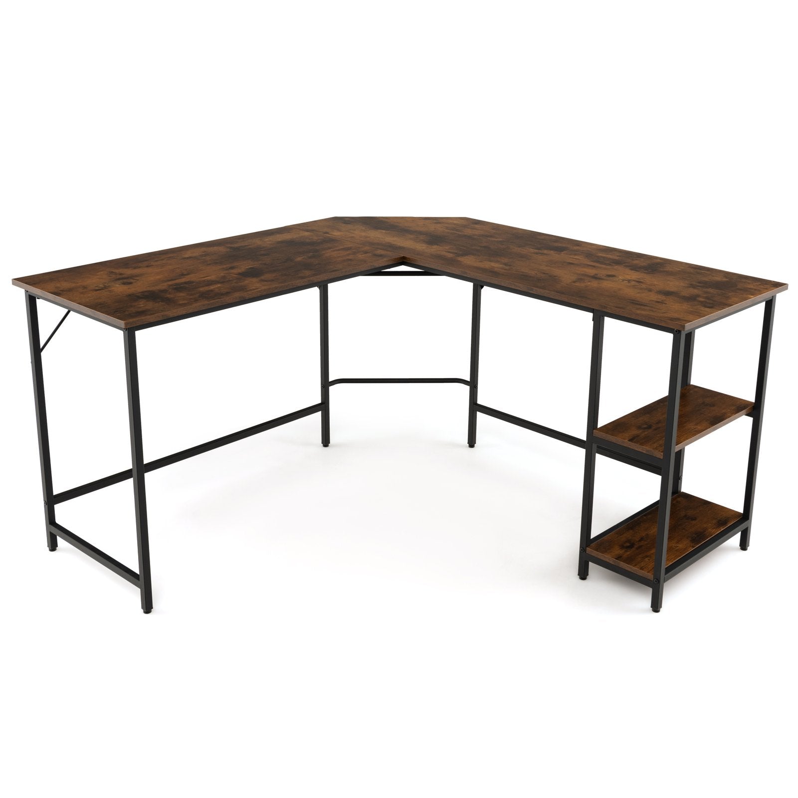L-Shaped Computer Desk with 2-tier Shelves for Home Office Bedroom-Black