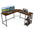L-Shaped Computer Desk with 2-tier Shelves for Home Office Bedroom-Black