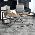 L-Shaped Computer Desk with 2-tier Shelves for Home Office Bedroom-Black