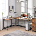 L-Shaped Desk with Power Outlet CPU Stand and Heavy-duty Metal Frame-Black