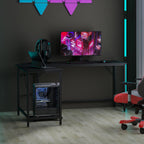 L-Shaped Desk with Power Outlet CPU Stand and Heavy-duty Metal Frame-Black