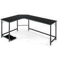 L-Shaped Desk with Power Outlet CPU Stand and Heavy-duty Metal Frame-Black