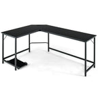 L-Shaped Desk with Power Outlet CPU Stand and Heavy-duty Metal Frame-Black