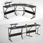 L-shaped Desk Corner Computer Desk with Movable Monitor Stand-Black