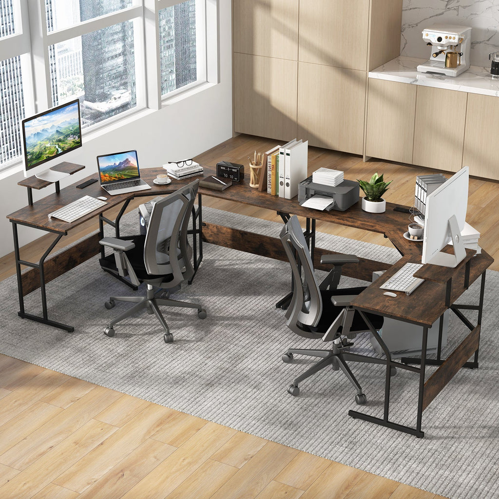 L-shaped Desk Corner Computer Desk with Movable Monitor Stand-Black