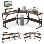 L-shaped Desk Corner Computer Desk with Movable Monitor Stand-Black