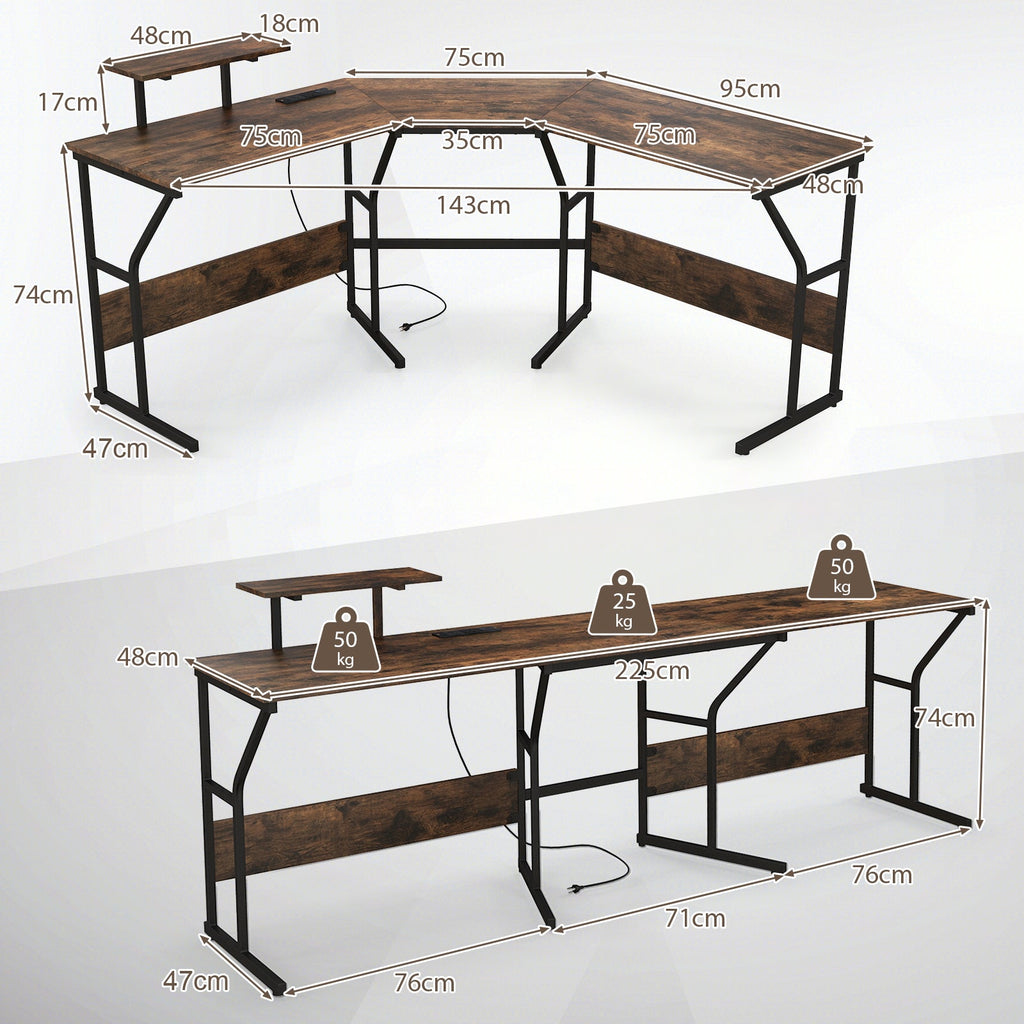 L-shaped Desk Corner Computer Desk with Movable Monitor Stand-Black