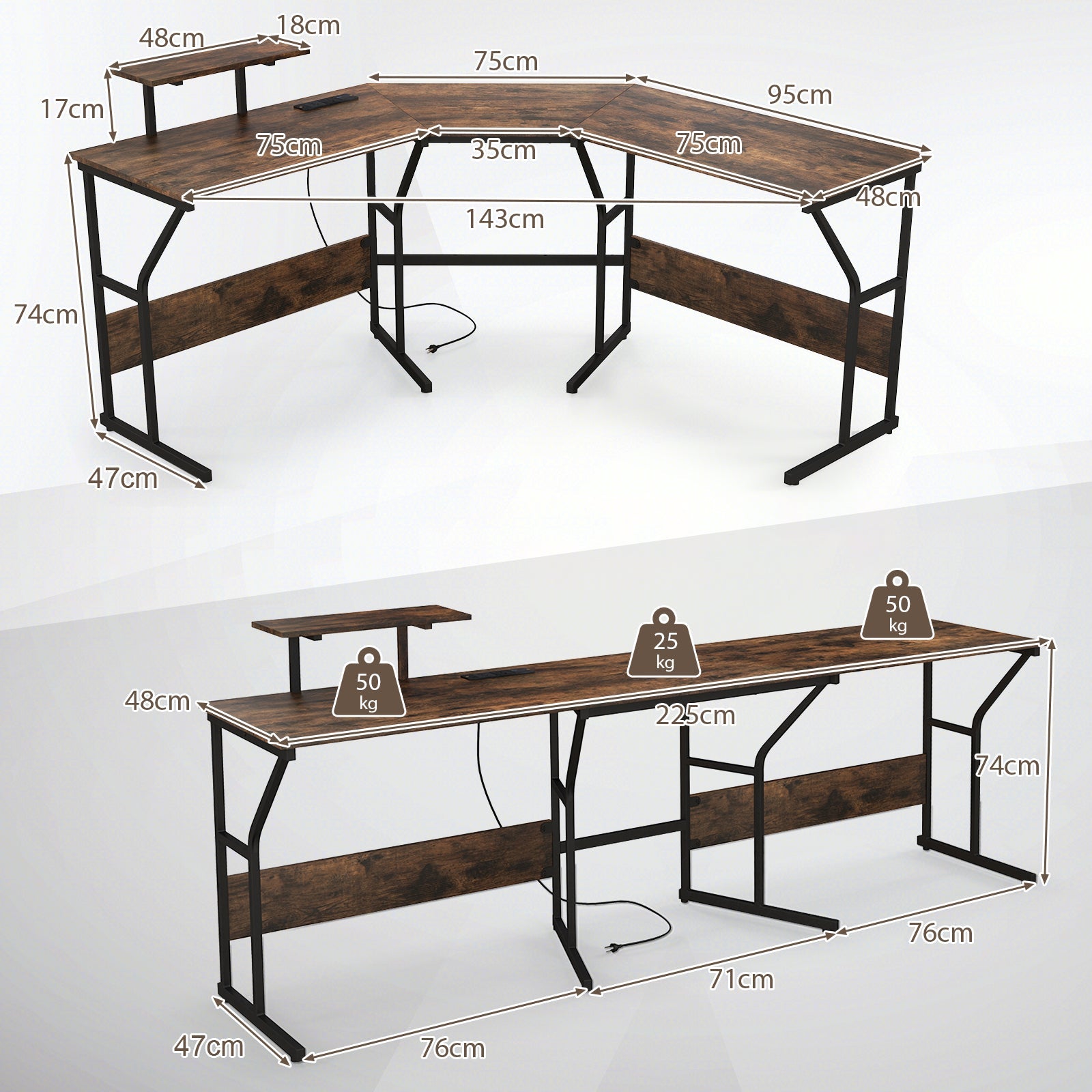 L-shaped Desk Corner Computer Desk with Movable Monitor Stand-Black