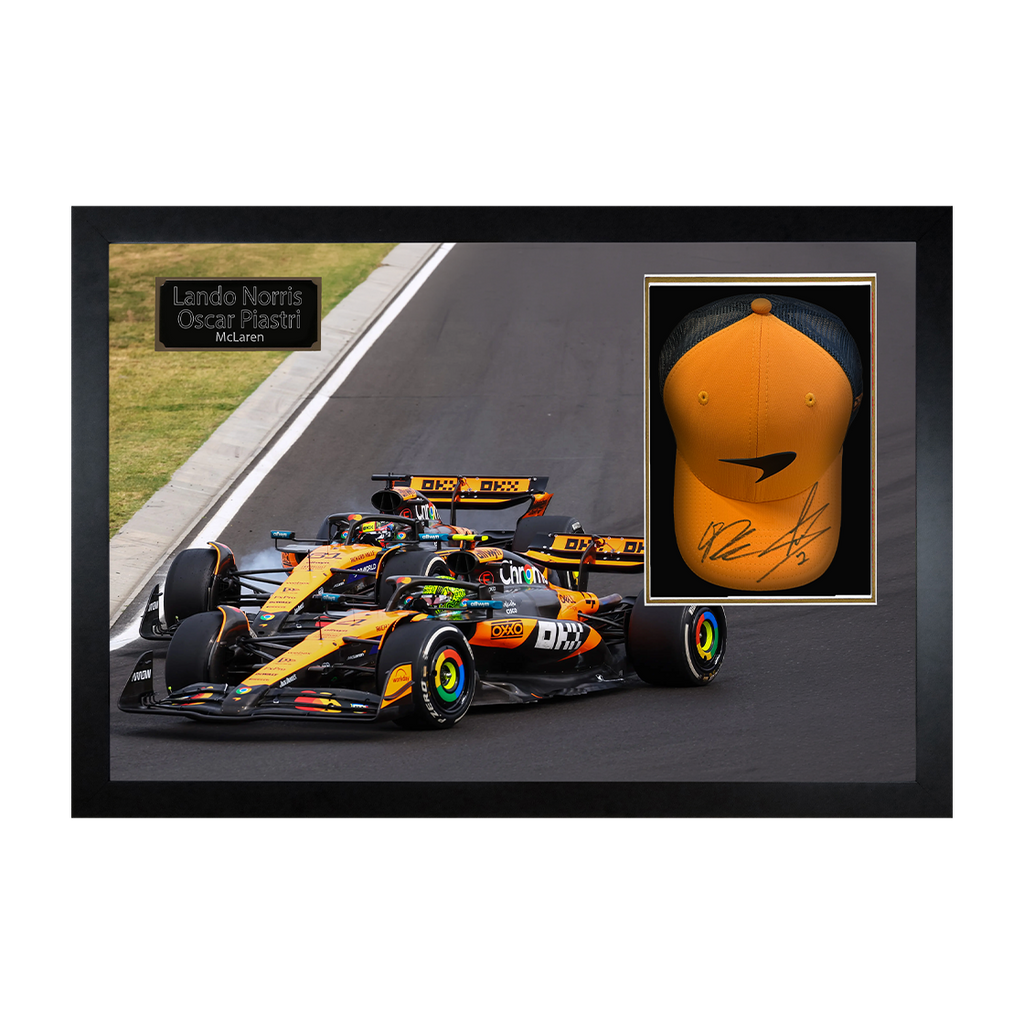 Lando Norris & Oscar Piastri Signed McLaren F1 Cap Iconic Frame (ACG Cert)