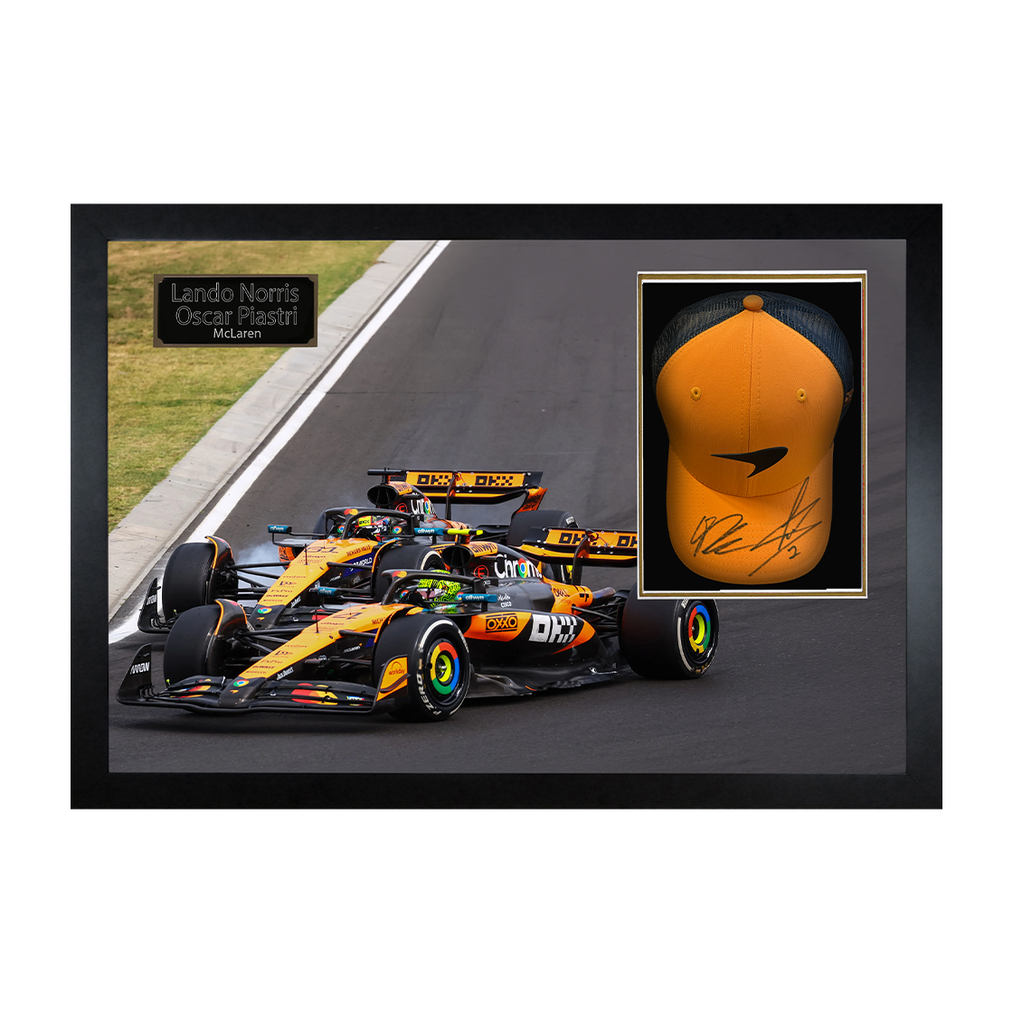 Lando Norris & Oscar Piastri Signed McLaren F1 Cap Iconic Frame (ACG Cert)