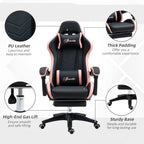 Vinsetto Computer Gaming Chair, PU Leather Desk Chair with Footrest, Swivel Task Chair with 135° Reclining Back and Lumbar Support, PC Chair for Adults, Black and Pink