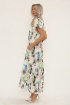 Leaf Print Pleated Maxi Dress – One Size Fits 8-16