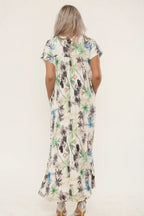 Leaf Print Pleated Maxi Dress – One Size Fits 8-16