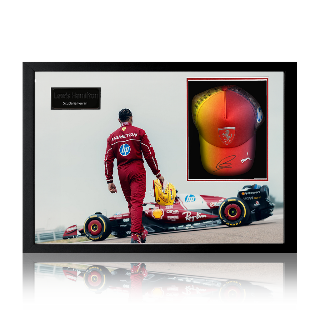 Lewis Hamilton Signed Ferrari Cap Iconic Frame