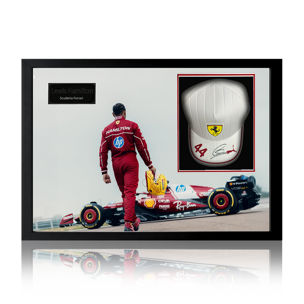 Lewis Hamilton Signed Ferrari Cap Iconic Frame