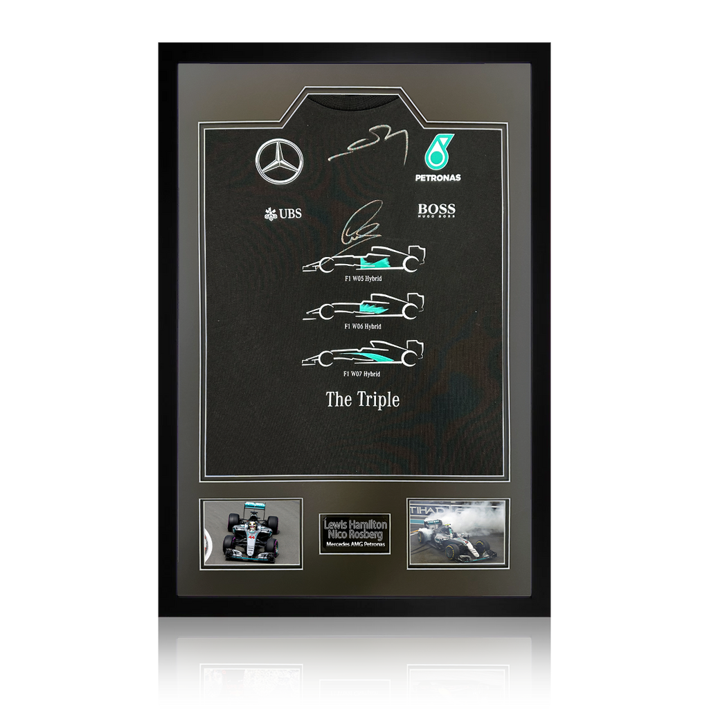 Lewis Hamilton & Nico Rosberg Signed Mercedes AMG Petronas Shirt Premium Frame