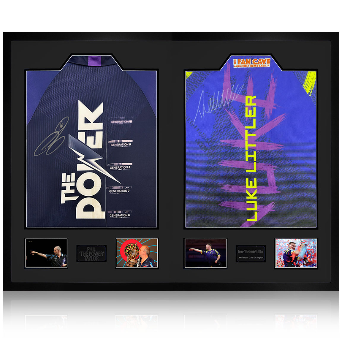 Luke Littler & Phil Taylor Signed Shirt Ultra Premium Frame.