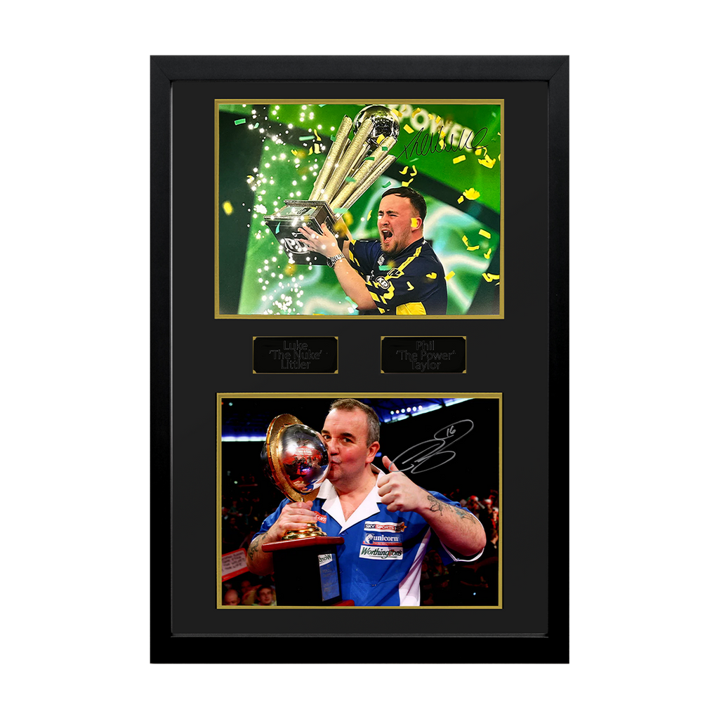 Luke Littler & Phil Taylor Signed World Champion Images Premium Frame