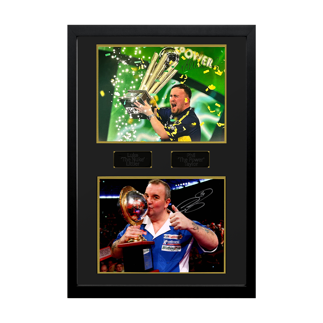 Luke Littler & Phil Taylor Signed World Champion Images Premium Frame