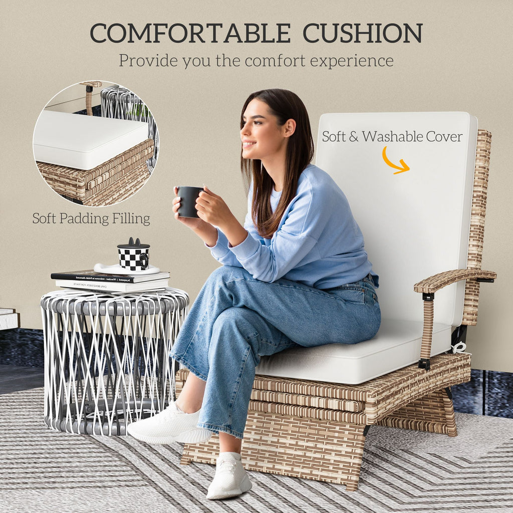 Outsunny Foldable Rattan Garden Recliner Chair w/ Cushion, Footrest