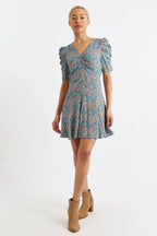 Margot Art Attack Print Mini Tea Dress - Duck Egg