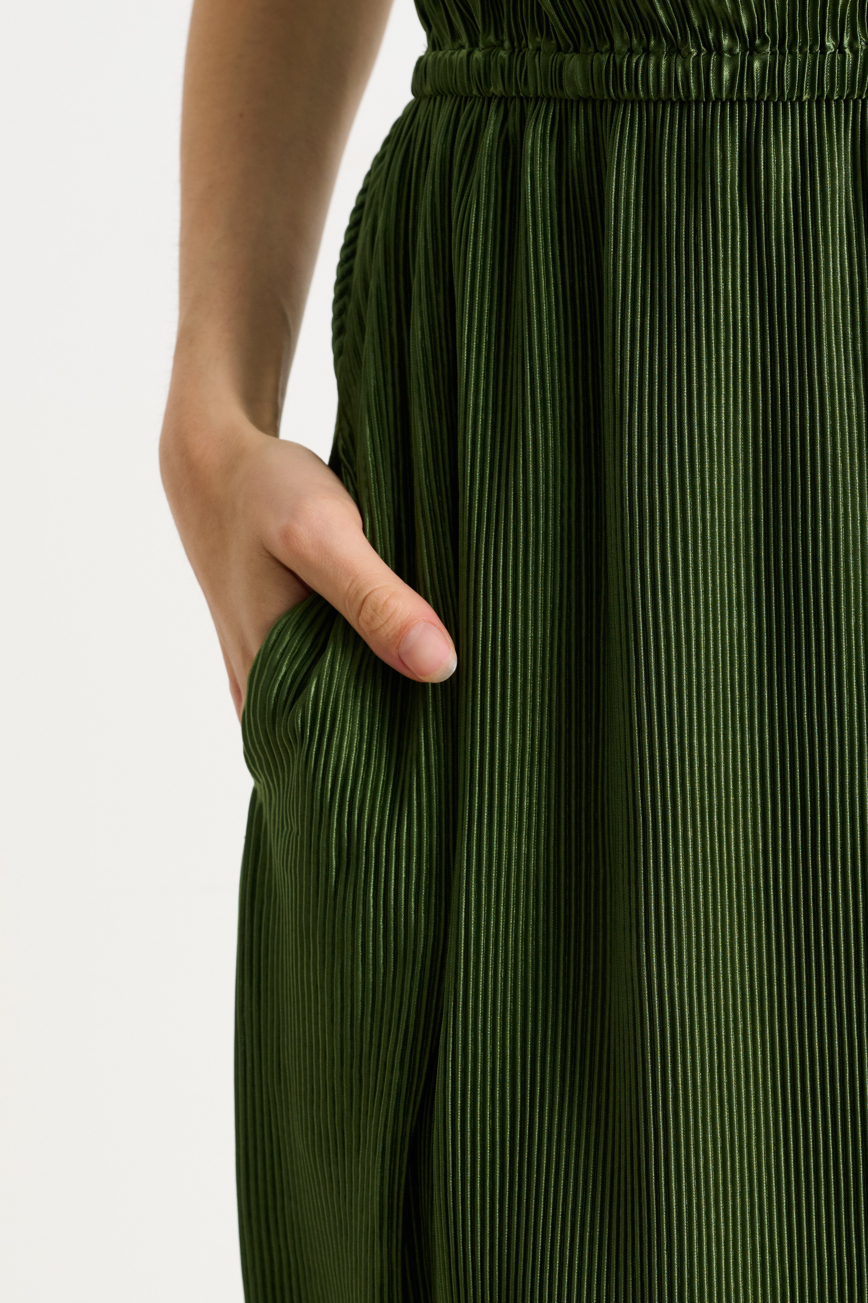Mayra Pleat Sage Strappy Maxi Dress