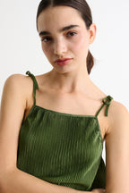 Mayra Pleat Sage Strappy Maxi Dress