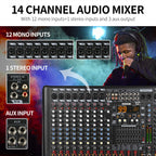 XTUGA B1404FX 14 Channels Bluetooth Audio Mixer Digital DJ Controller Sound Mixing Console (EU Plug)