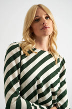 Megann Diagonal Lines Print Pleat Cuff Mini Dress - Green