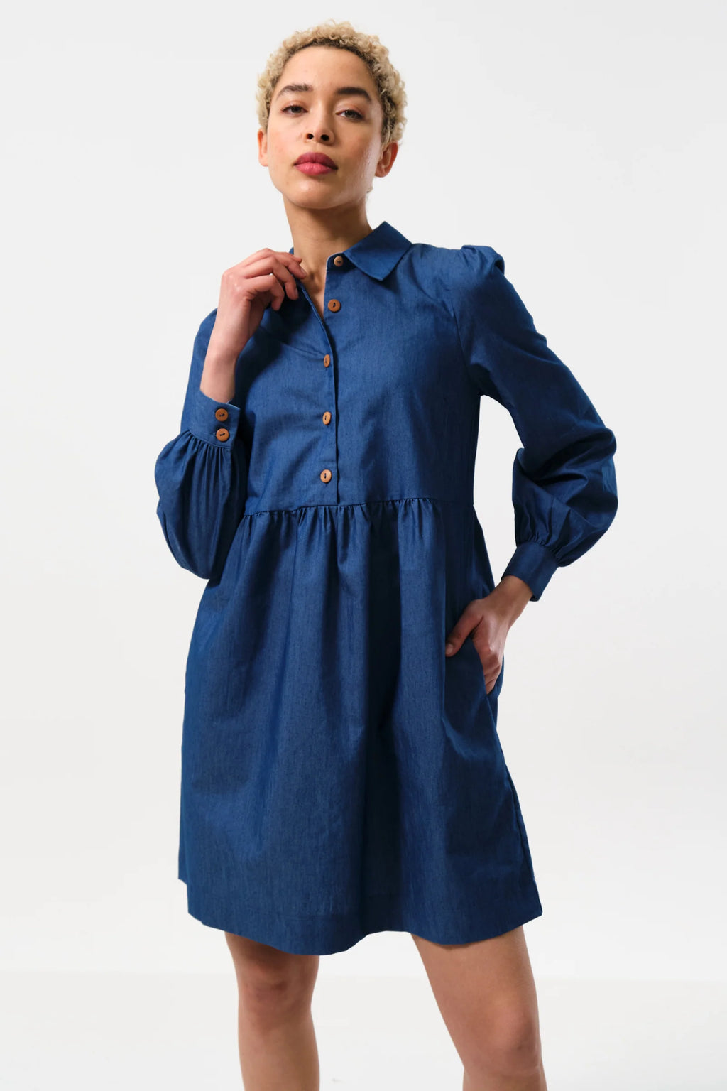 Melly Chambray Throw On Mini Dress