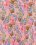 Louche Merle Flower Show Print V Neck Short Sleeve Tea Dress Pink
