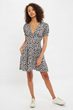 Louche Merle Gingham Twist Print V Neck Mini Tea Dress