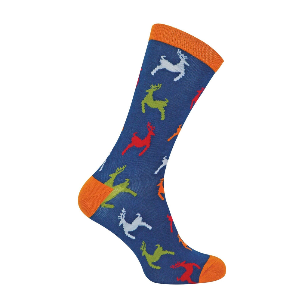 1 Pack Mens Novelty Navy Leaping Deer Bamboo Socks