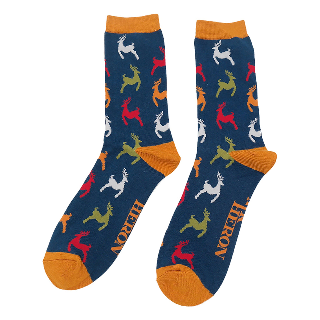 1 Pack Mens Novelty Navy Leaping Deer Bamboo Socks
