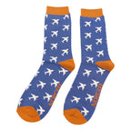 1 Pack Mens Novelty Blue Airplanes Bamboo Socks