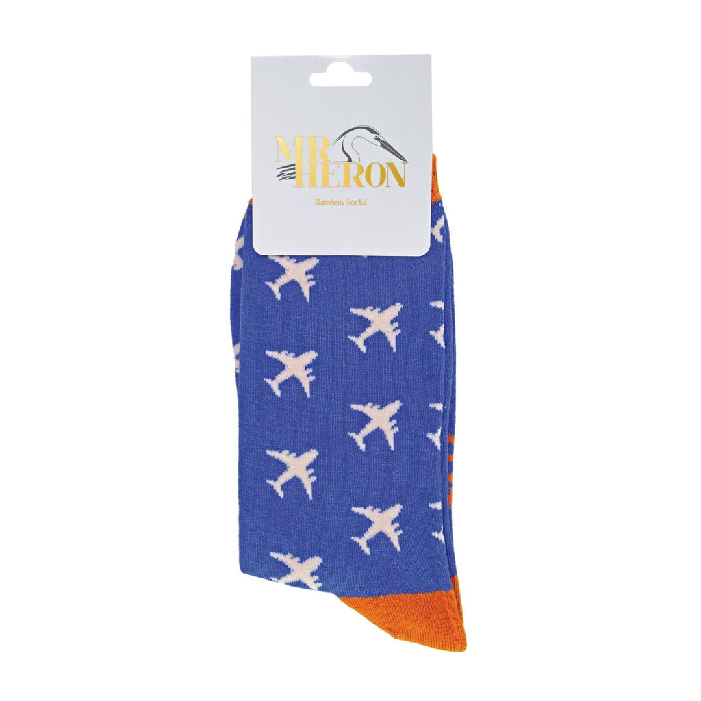 1 Pack Mens Novelty Blue Airplanes Bamboo Socks